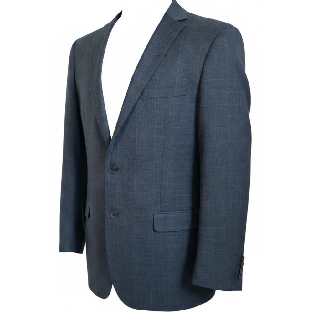 Mantoni Sport Coat 44L Slim Fit Blue Plaid Wool Modern Tailored Blazer Jacket